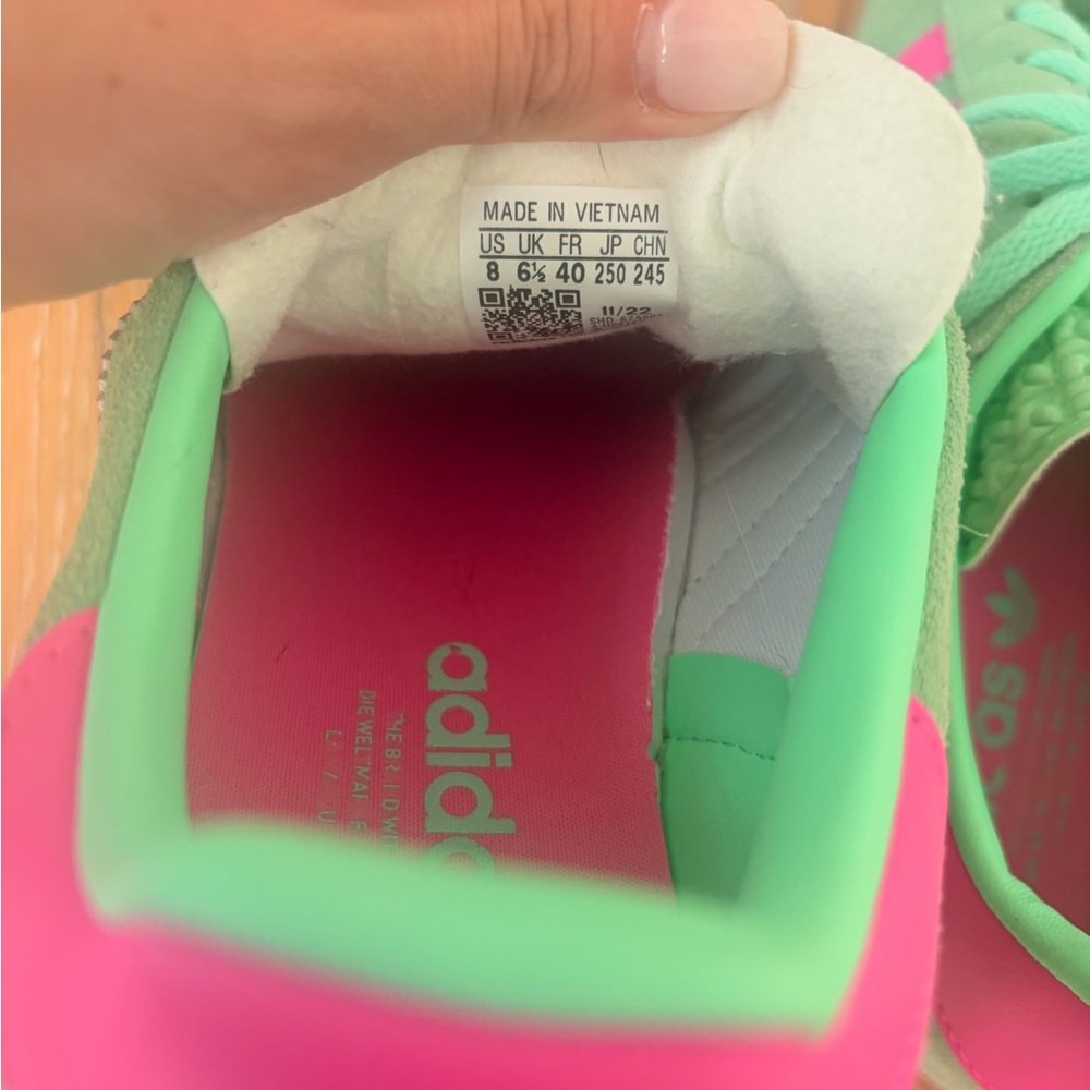 adidas Women's Mint Green and Hot Pink Suede Sneakers - Picture 5 of 5